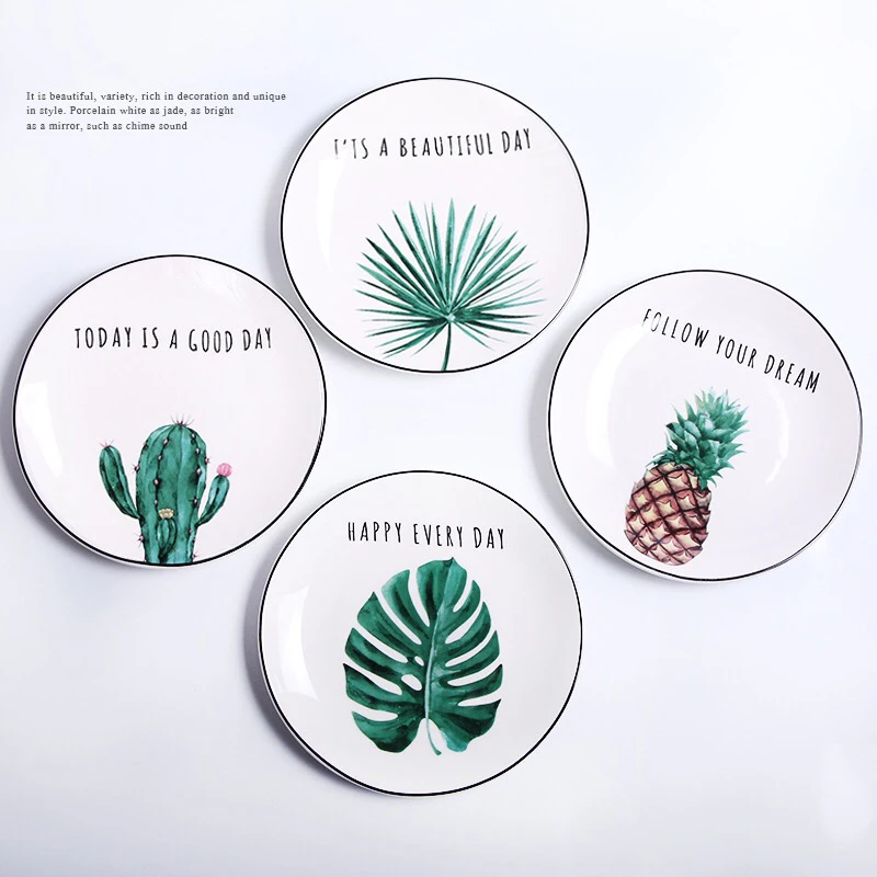 

4pcs Ceramic Dessert Breakfast plates Cake Salad Fruit Dishes Porcelain Dinner Set Western Style Tableware Set Dinnerware Set