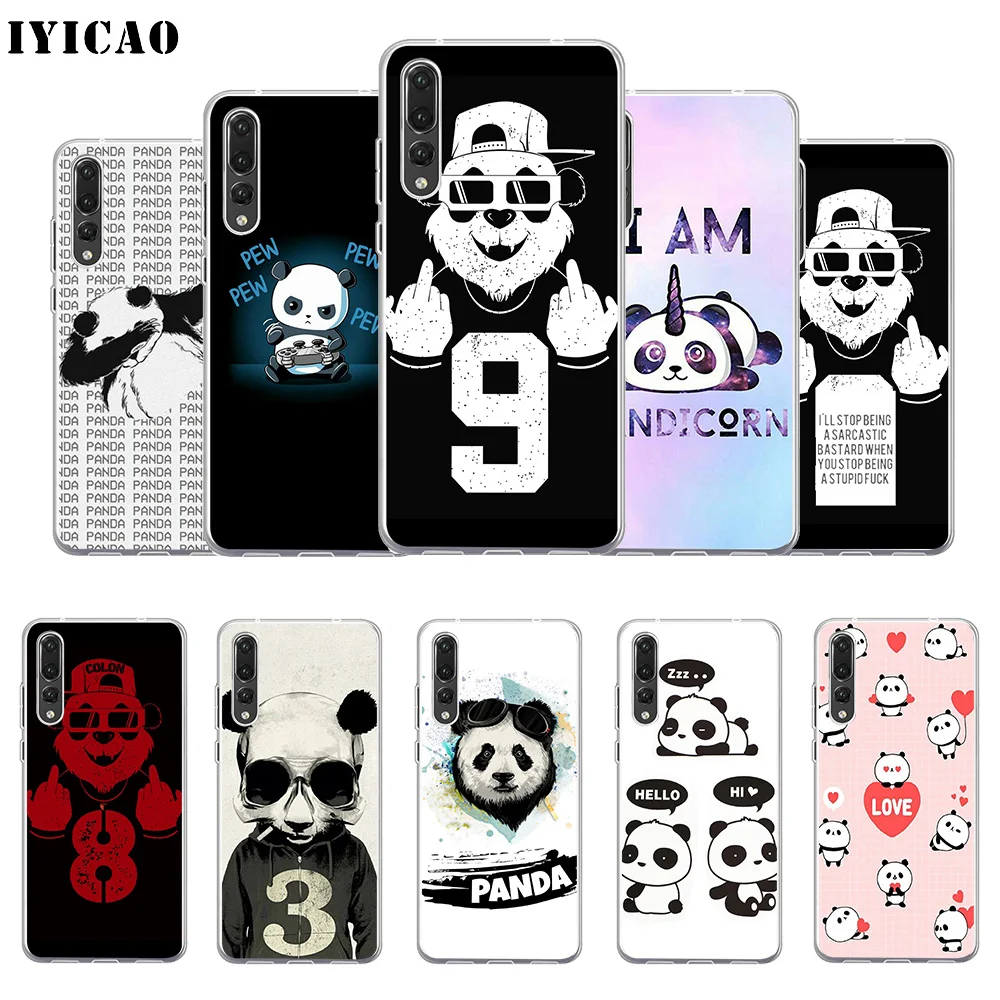 IYICAO funny cartoon panda Soft Silicone Phone Case for Huawei P30 P20 Pro P10 P9 P8 Lite P Smart TPU Cover | Мобильные телефоны и