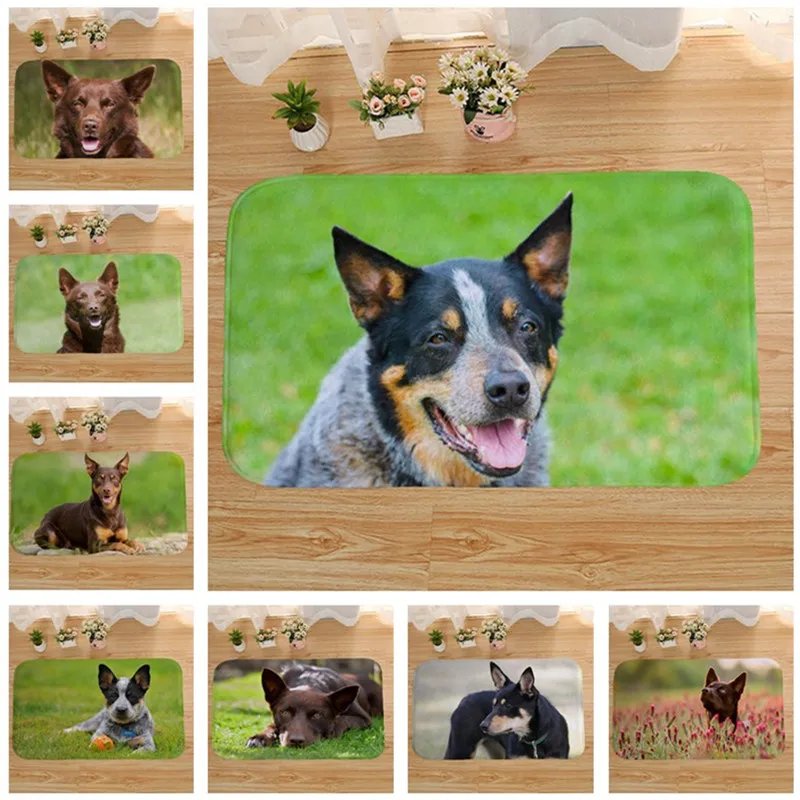 

Australian Kelpie Dog Pattern Door Mat Coral Velvet Outdoor Carpet Home Decorations JD002
