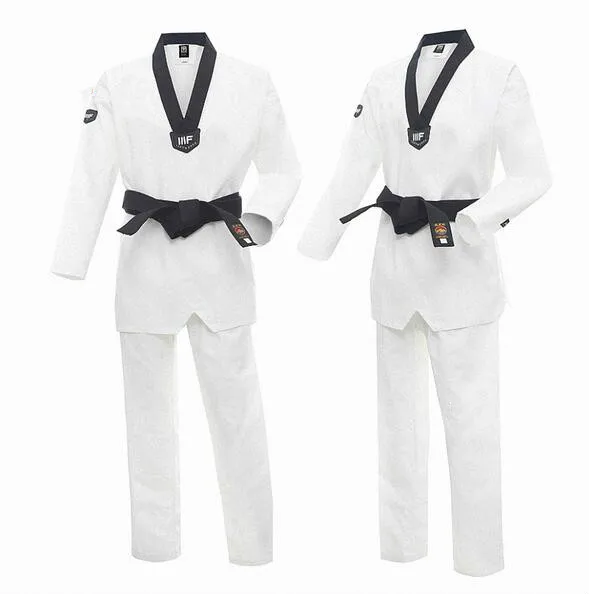 Корейская униформа для тхэквондо Dobok WTF красная черная или с V образным вырезом