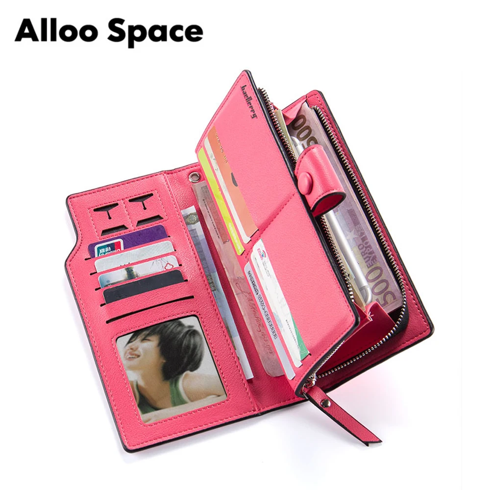 

Alloo Space Multifunctional Long Female Purse Womens Wallets and Purses Card Holder Mobile Phone Bag Buckle Wallet Zipper Clutch