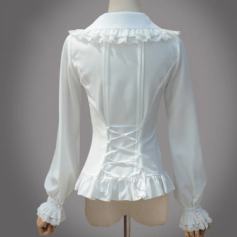 Кружевная викторианская Лолита Готическая белая блузка женская шифоновая Сексуальная рубашка с длинным рукавом Женские блузки используется в подходящем корсете