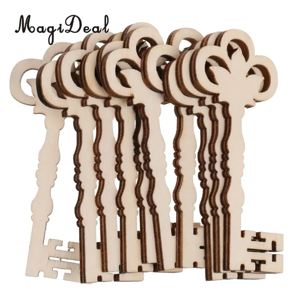 MagiDeal 10pcs/Lot Wooden Victorian Keys Embellishment Keys Cards Scrapbooks Crafts Wedding Christmas Trees Decorations