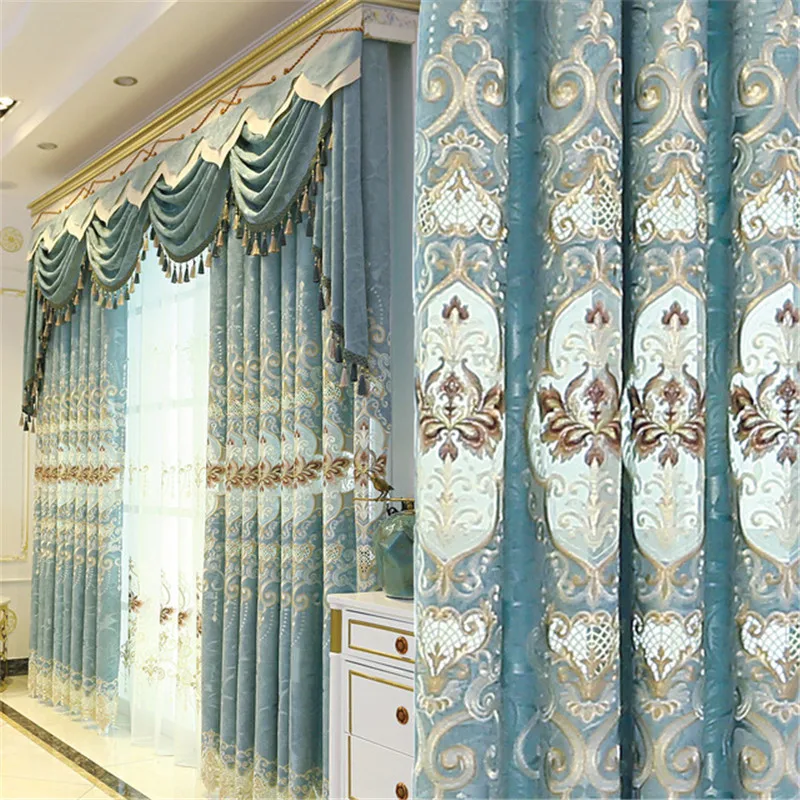 European embroidered tulle curtains for living Room Luxury curtains for bedroom Window gold jacquard curtain Air the blinds