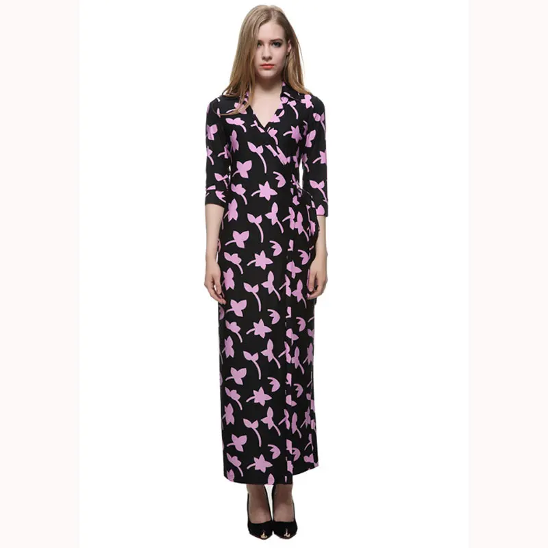 

Miranda Kerr Dress 2019 Summer Beach Wear Women V-Neck Cropped Sleeve Print Maxi Wrap Dress