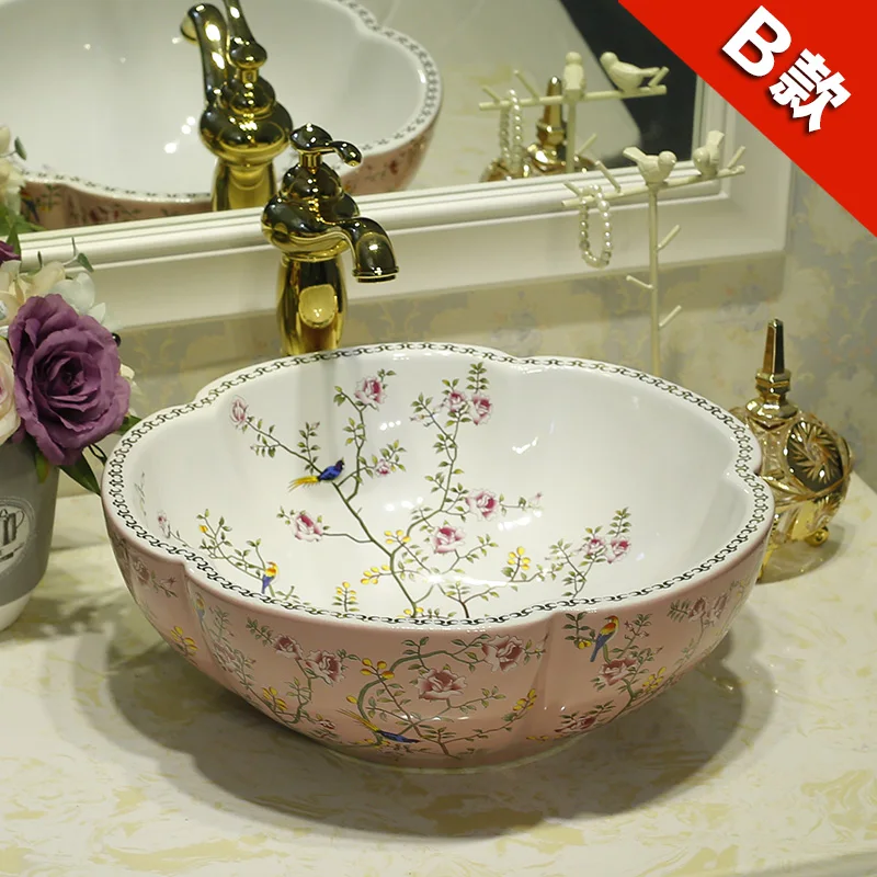 Europe Vintage Style Ceramic Art Basin Sinks Counter Top Wash Basin Bathroom Vessel Sinks