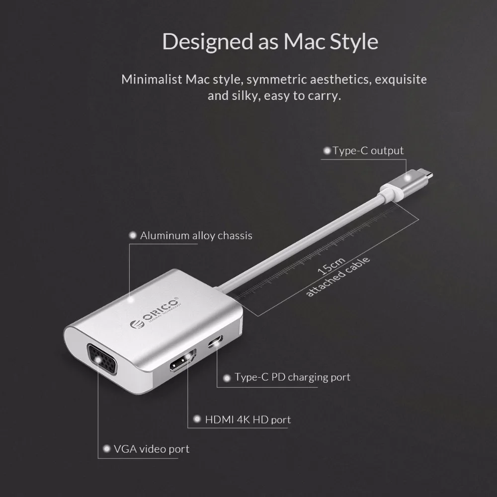 ORICO usb-хаб USB C к HDMI VGA для MacBook samsung Galaxy S9 S8 Note 8 huawei mate 10 P20 type C USB 3,1 концентратор