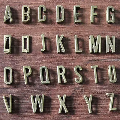 

130 Bronze Tone Alphabet Letter "A-Z" Slide Charm Beads Fit 7mm Wristbands