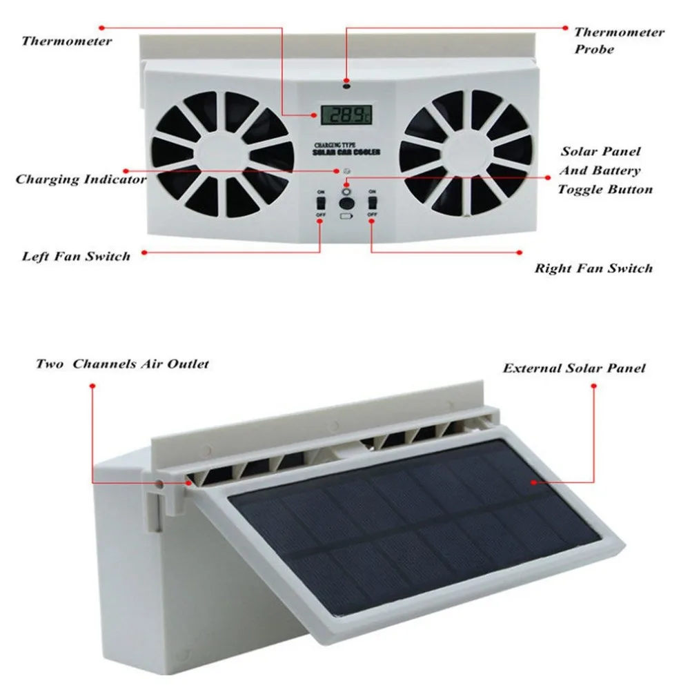 2 Вт Мощность R-8032 ABS материал охлаждения и дезодорирования Defogging солнечный автомобиль двойной воздушный выход осушитель вентиляционный вентилятор