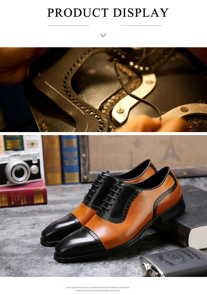 Men's Full Grain Leather Dress Shoes Classical Business Oxfords Shoes Mixed Color Men's Brogue Shoes Moccasin For Men Square Toe (5)