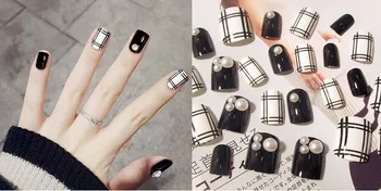 

2017 Hot Sale 24pcs Grey Artificial Nails Shiny Bling Acrylic False Nails Short Art Tips with Glue Sticker