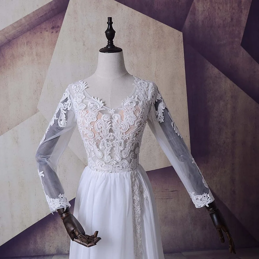 SoDigne свадебное платье es Lvory с боковыми кружева аппликации дешевые Vestido e novia para playa в винтажном стиле, с длинным рукавом свадебное платье