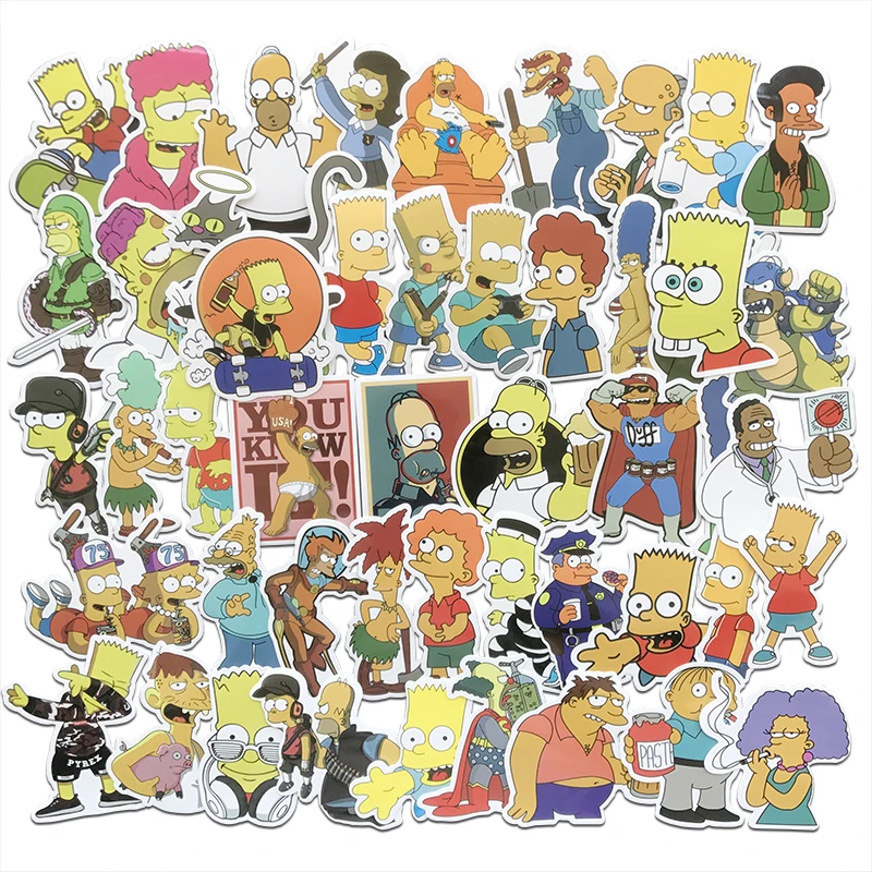 

AQK 50Pcs/Lot Funny Anime Cartoon The Simpsons Stickers Graffiti Kids Toy DIY Skateboard Luggage Laptop Guitar Fridge Car Decals