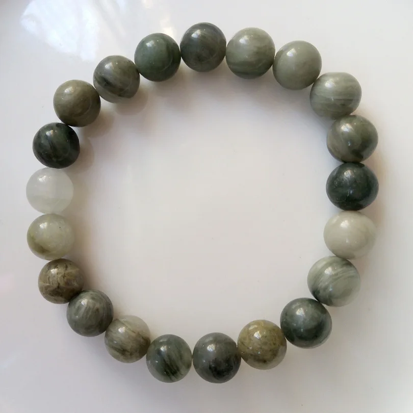Natural Stone Bead Bracelet Jewelry Handcrafted Simple Green Grass Silk