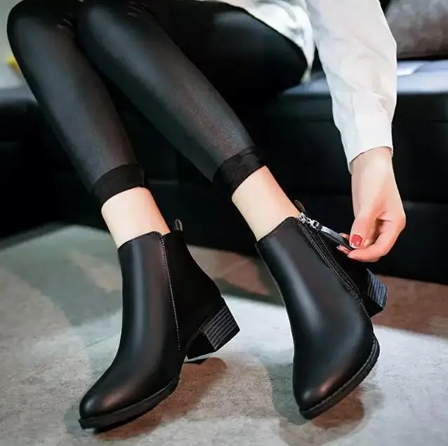 XDA/Коллекция года; сезон весна-осень; женские ботильоны на молнии; Высококачественная однотонная Европейская Женская обувь; модные кожаные ботинки; Размеры 35-40 - Цвет: Черный