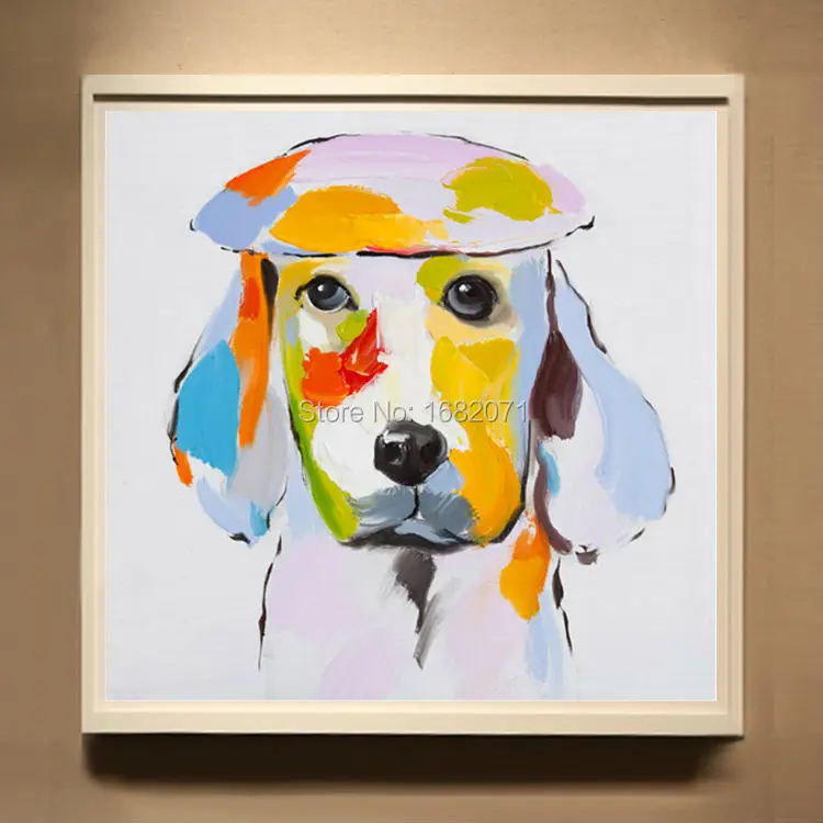 

Красивые цвета ручная роспись нож собака картина маслом на холсте Ручная работа впечатление смешное животное собака с шляпой картины маслом