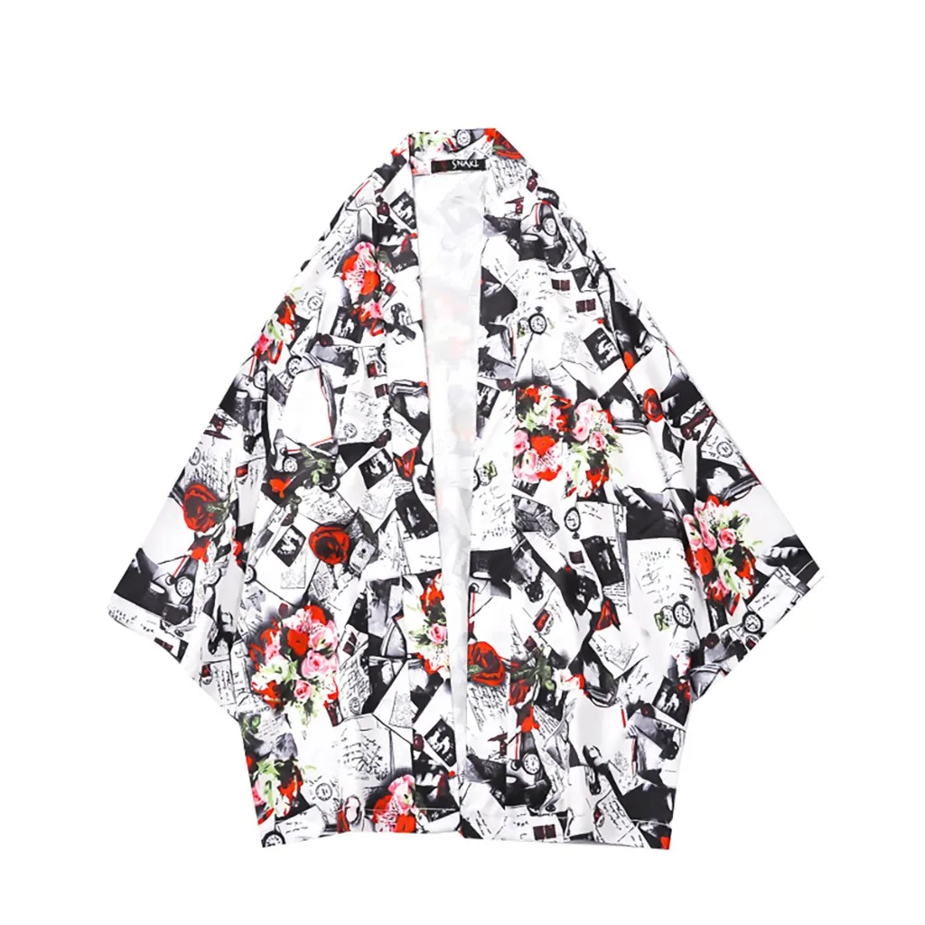 Харадзюку кимоно кардиган мода Влюбленные индивидуальность принт верхняя одежда для мужчин свободная куртка юката пальто мешковатый летний топ, блузка