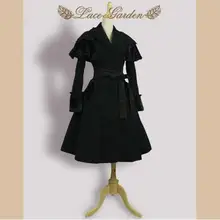 Lace Garden Branded Gothic Women’s Wool Coat Black Vintage Long Single Breasted Winter Coat with Belt