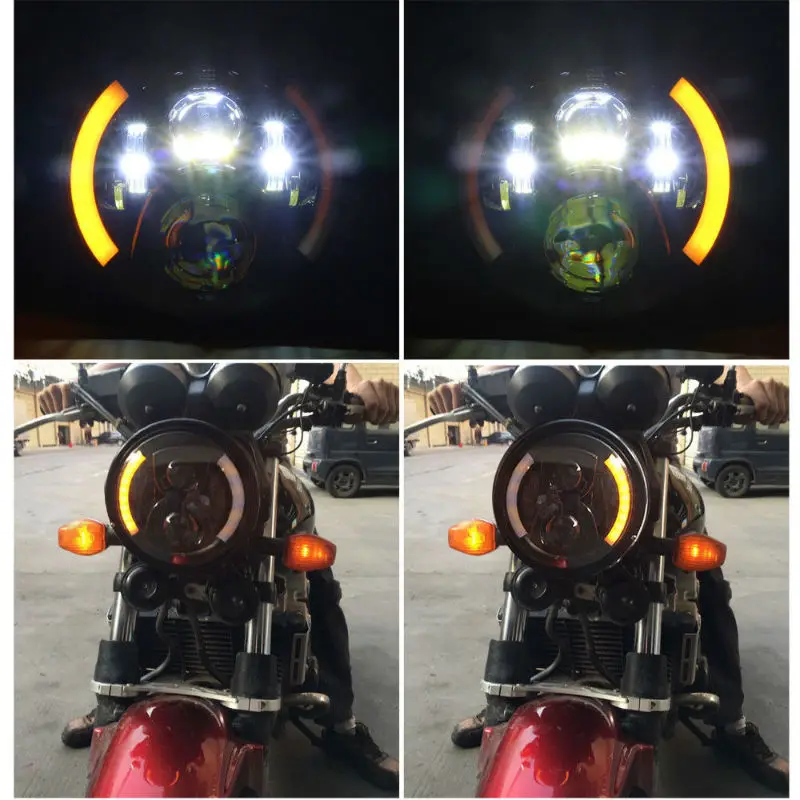 

1PC 7inch Round LED Headlight Headlamp with Hi-Lo Beam Amber Turn Signal for Harley Davidson Softail Touring Trike