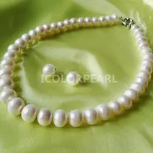 WEICOLOR Лучшая цена для большого 12-13 мм белого яйца круглый натуральный набор пресноводных жемчужин, ожерелье и серьги