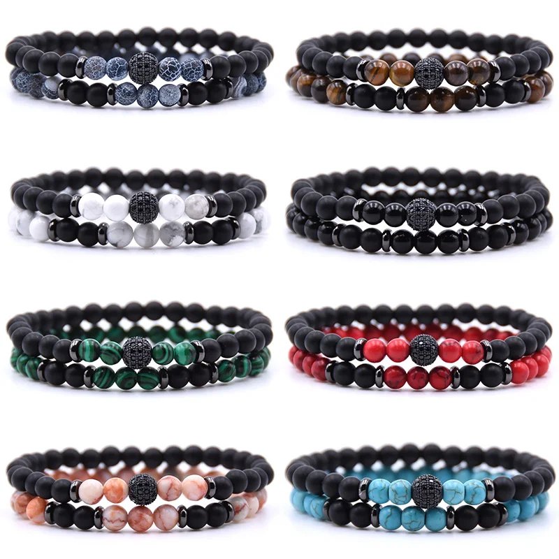 

Sale 2PCS Stone Bead Crystal Balance Bracelet Men Bangle Set Jewelery Couples Gift