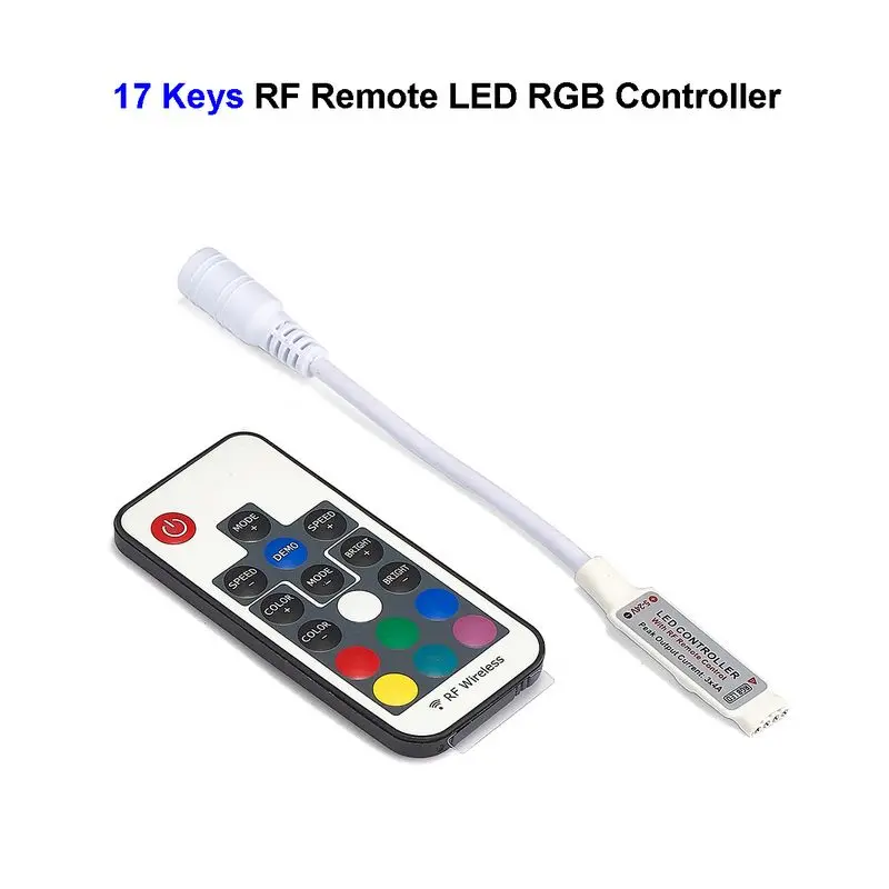 

Mini LED RGB Remote Controller DC12-24V 17key RF Wireless Control DC For 3528 5050 RGB LED Strip Tape Lighting