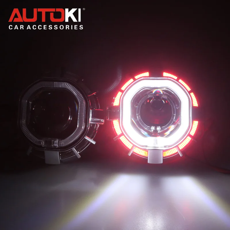 Autoki 2,5 ''двойной светодиодный ангельские глазки Halo объектив для фар HID биксеноновый проектор H1 H4 H7 9005 9006 автомобильный Стайлинг