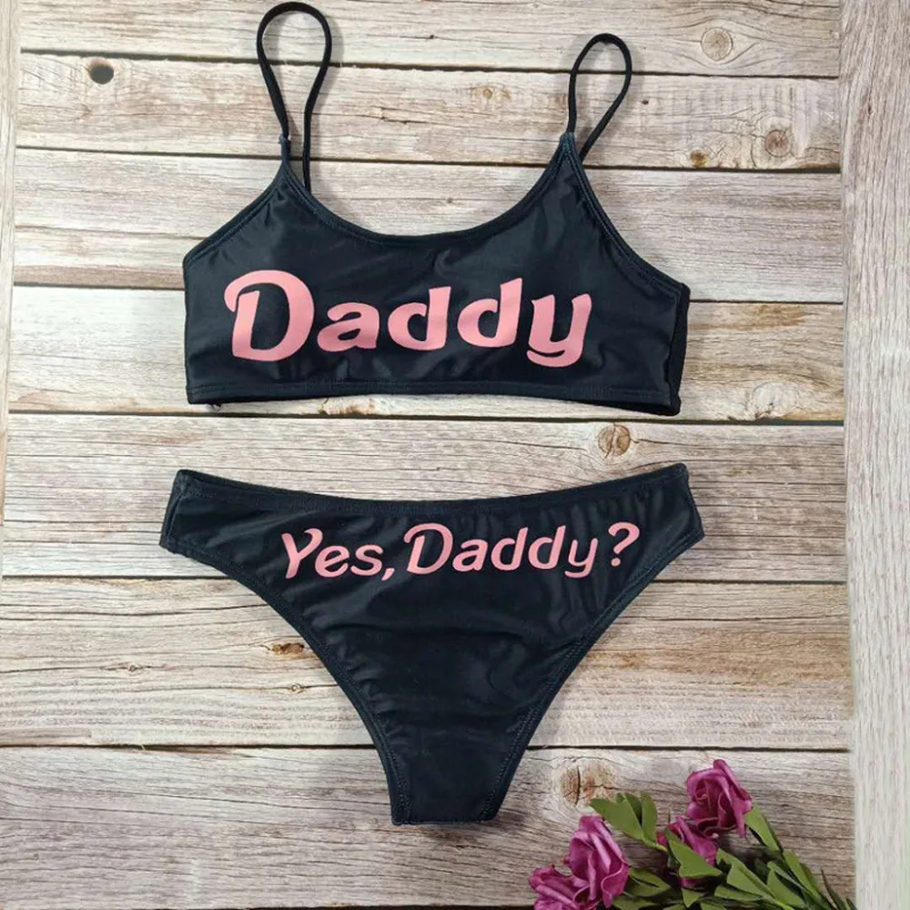

swimwear women 2019 plus sizes bandeau bikini top maillot de bain femme deux piece badeanzug damen retro Dot Letter Black #@F