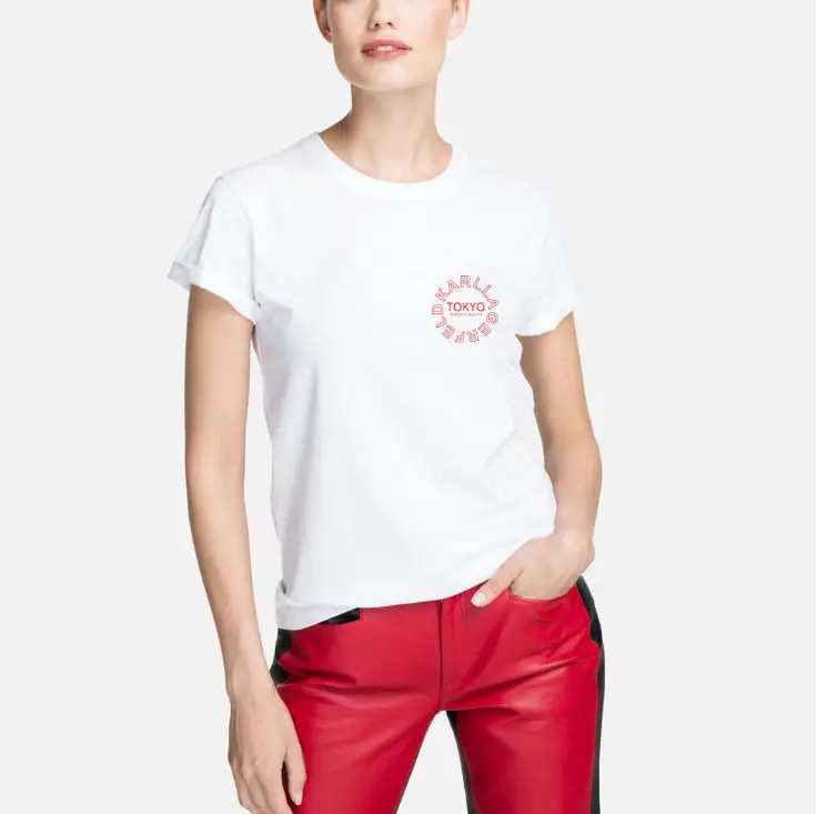 Карл модная футболка Для женщин Karl Lagerfeld Токио футболки с принтом Повседневное футболки Летние Шорты рукавом FT рубашка женская одежда