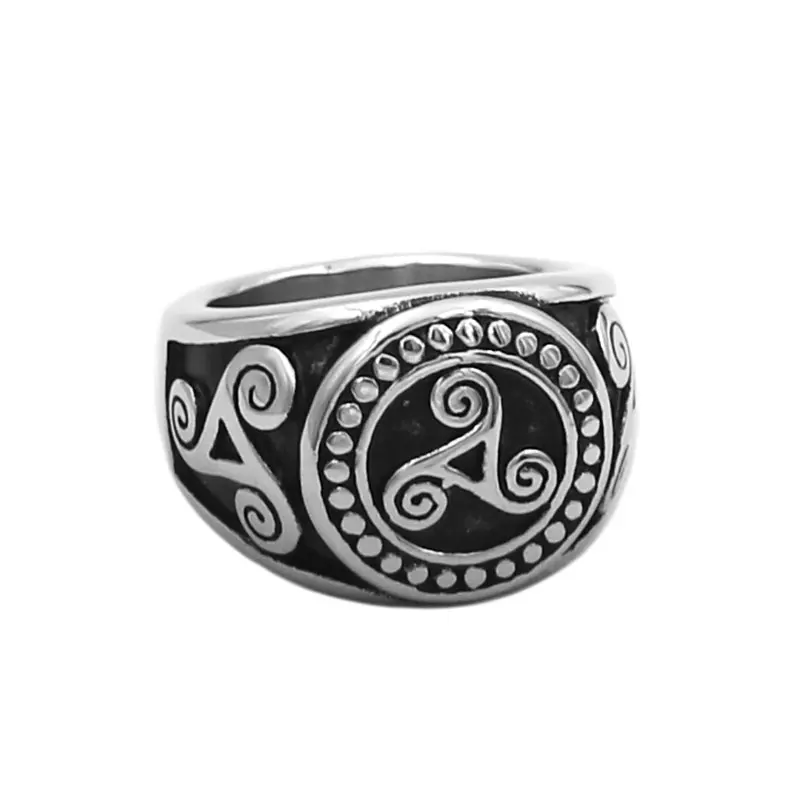 Anillo en espiral de nudo celta, joyería de acero inoxidable, Vikingo nórdico, Triple espiral, símbolo de poder femenino, anillo de motorista, venta al por mayor, SWR0854