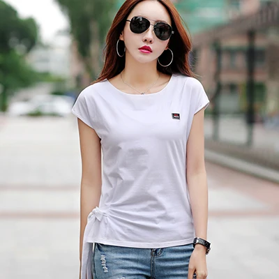 Ropa Moda Mujer летняя хлопковая белая футболка с бантом Женская корейская модная футболка женская футболка с рукавом летучая мышь одежда - Цвет: white t shirt