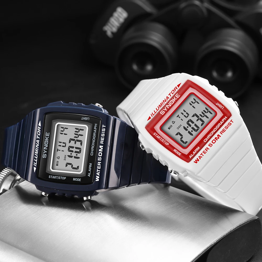 Квадратные мужские Студенческие электронные часы синего и черного цвета, уличные водонепроницаемые спортивные часы, мужские пластиковые цифровые часы Colck