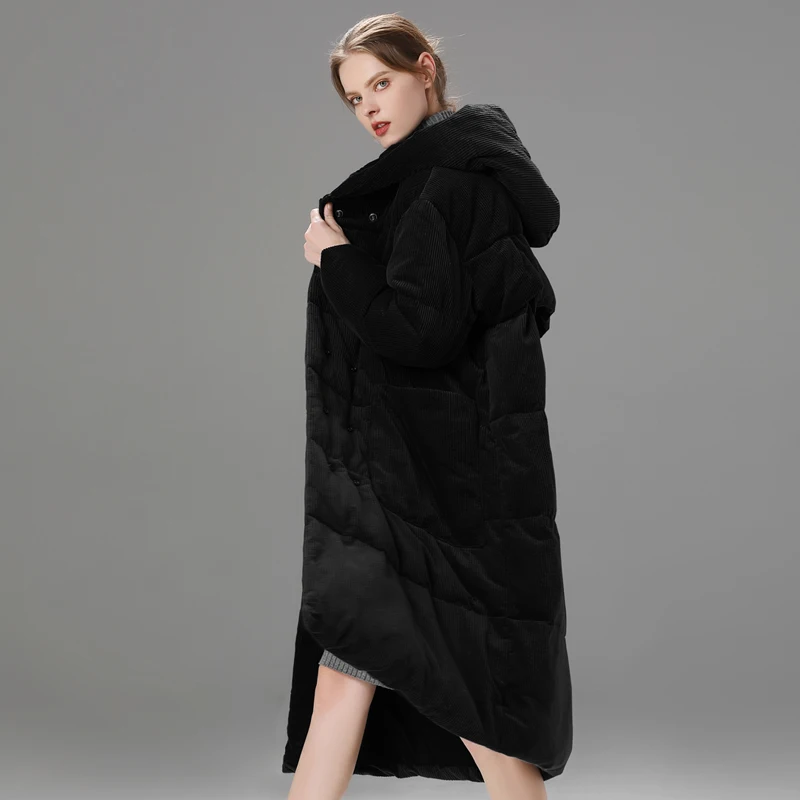 Winter simple type Big pocket and hooded thick 90% white duck down women long jacket causal warm parkas Surprise or gift to mum