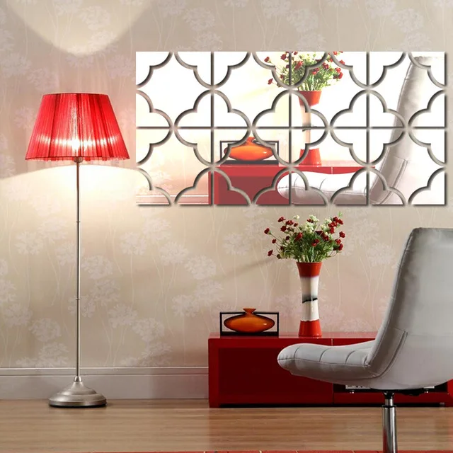 4 шт./1 комплект DIY симметричная Цветочная скульптура 3D серебряное зеркало