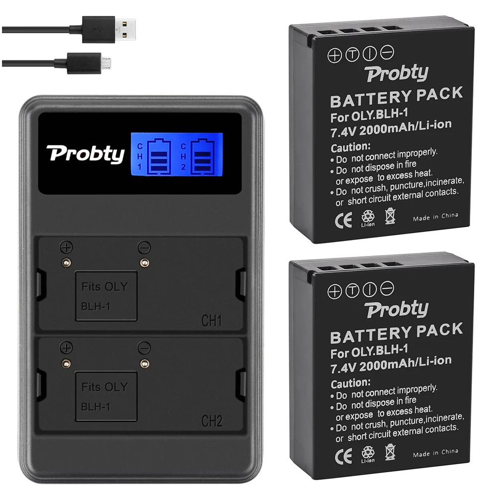 2 шт 2000mAh BLH 1 BLH1 батарея + LCD двойное зарядное устройство для Olympus и EM1 MARK II камера