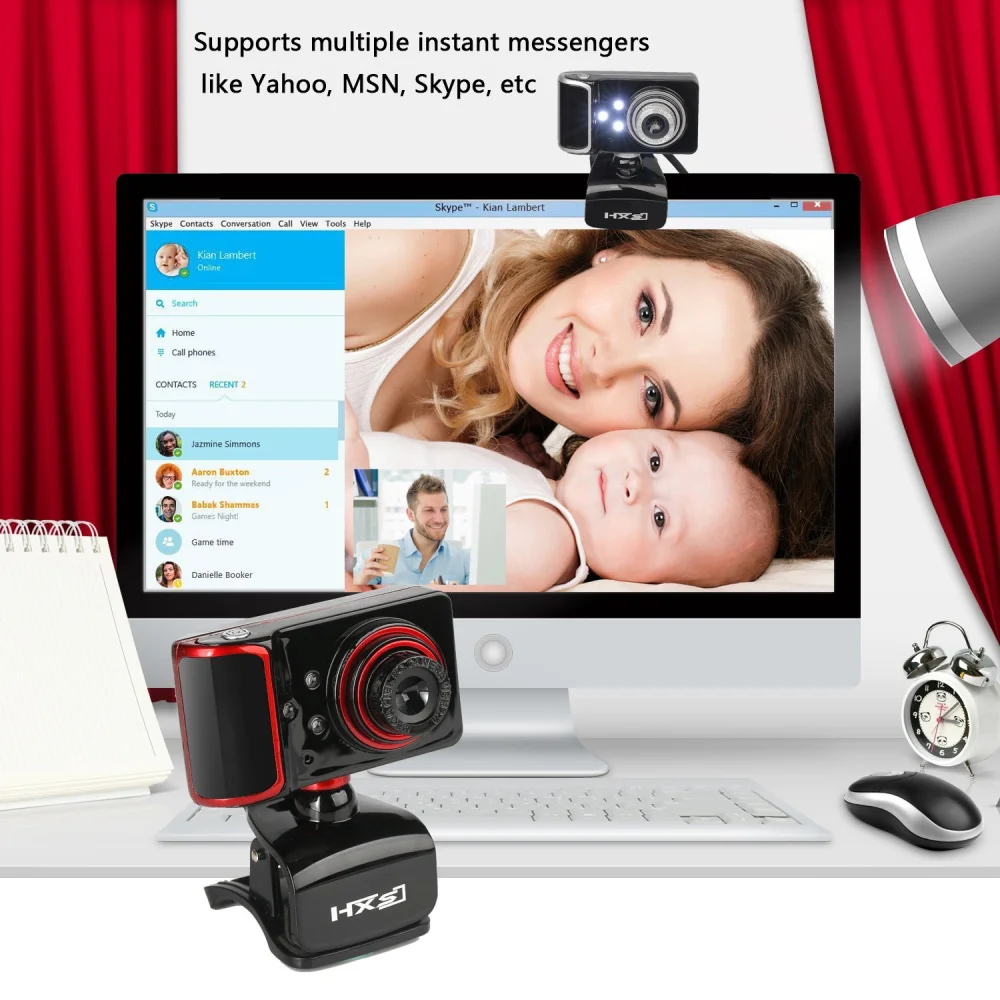 HXSJ 480P Computer Camera Rotation Adjust HD Network Camera Clamp Type 3 LED Camera Web Camera with Microphone for Android TV PC
