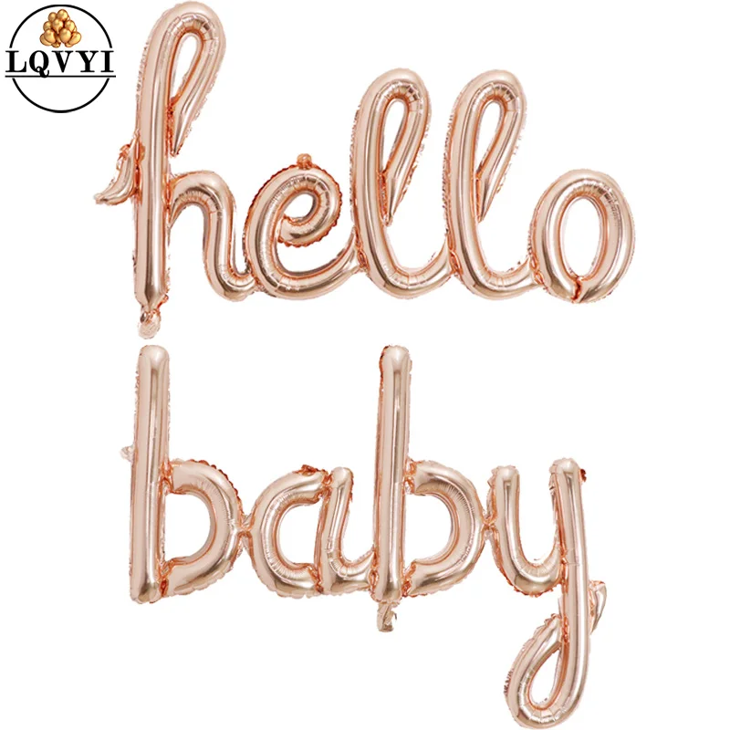 

Large Size 90x60cm Link Rose Gold Hello Baby Foil Balloons Baby Shower 1st Birthday Party Decoration Balls Inflatable Air Globos