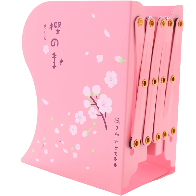 South Korea stationery girl Cherry blossoms pink telescopic bookend Student shelf bookshelf storage folder folding book block