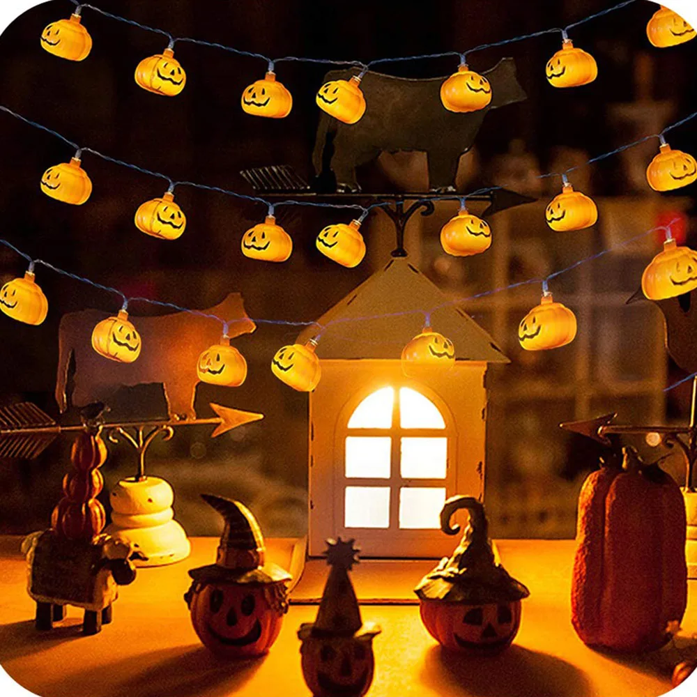 Светодиодный светильник на батарейках 1 м/2 м/3 м в виде тыквы для Хэллоуина, рождественской вечеринки, праздника, 3D фонарики в виде тыквы, светильник в полоску