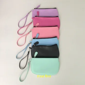 

10pcs/lot new arrival monogram leather wristlet 6 colors in stock personalize portable women phone case bag zipper closure