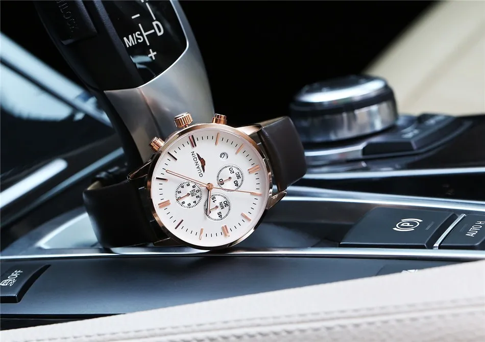 GUANQIN Quartz Watch Mens Watches Top Brand Luxury Chronograph Clock Men Sport Waterproof Leather Wristwatch relogio masculino