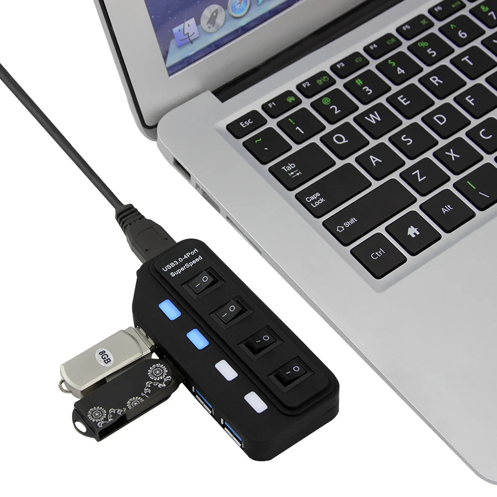 Usb-хаб 3,0, 4 порта, портативный usb-хаб, внешний адаптер питания, высокоскоростной usb-разветвитель 5 Гбит/с, концентратор с разъемом AU/EU/US/UK, Настольный ПК