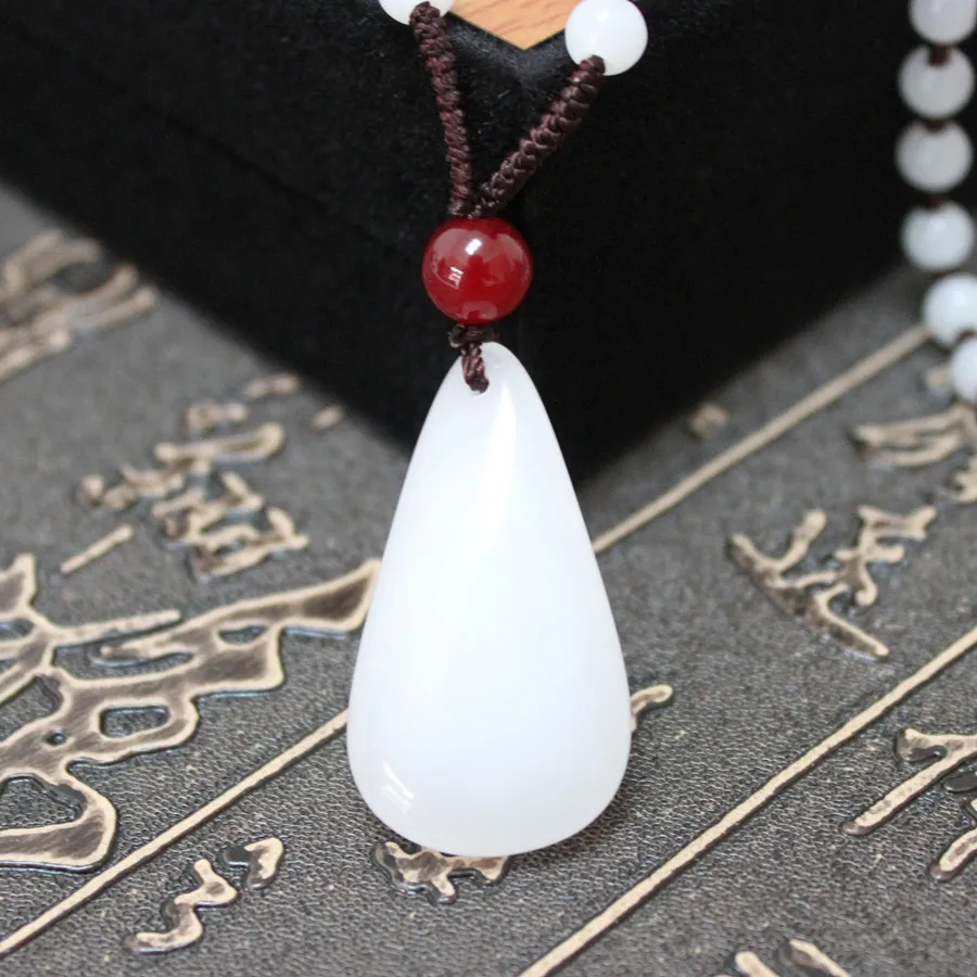 

Authentic natural Afghan stone pendant necklace carved white water droplets pendant female JADES jewelry children's style