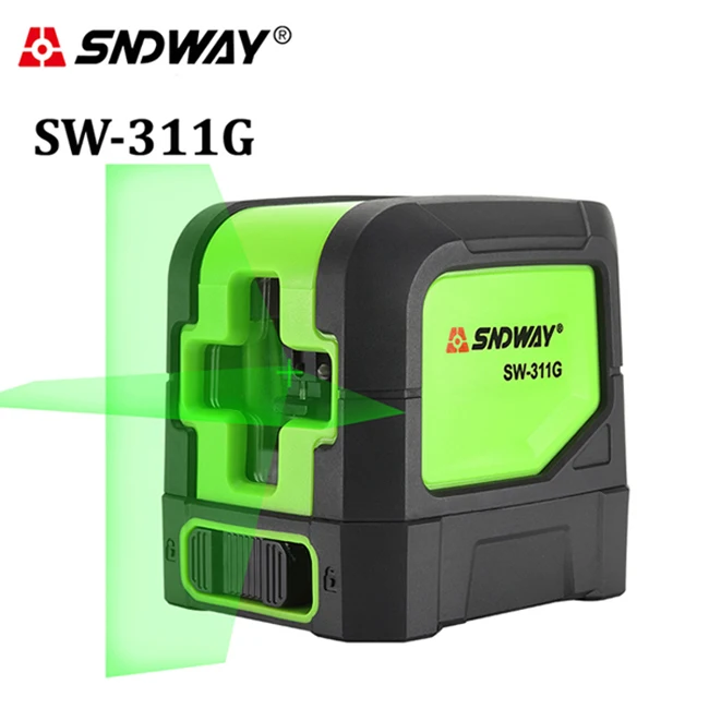 SNDWAY 2 линии лазера красный зеленый луч лазерный уровень самонивелирующийся крест горизонтальный и вертикальный 360 градусов Регулировка уровня инструмент - Цвет: SW-311G Green Beam