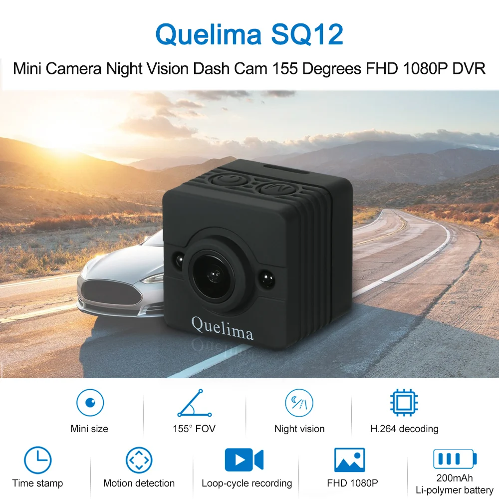 Quelima SQ12 мини-камера ночного видения видеорегистратор 155 градусов FHD 1080P Автомобильный видеорегистратор Встроенный аккумулятор 200 мАч