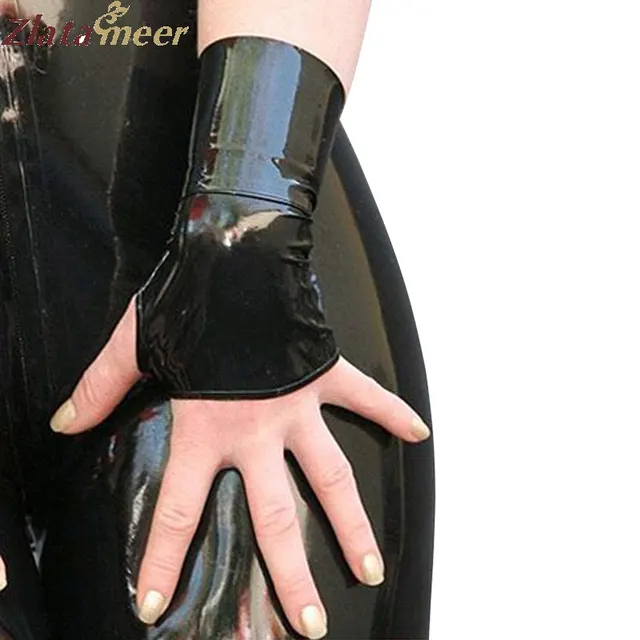 Latex Fingerless Gloves Unisex Black Rubber Mittens Rubber Wrist Band