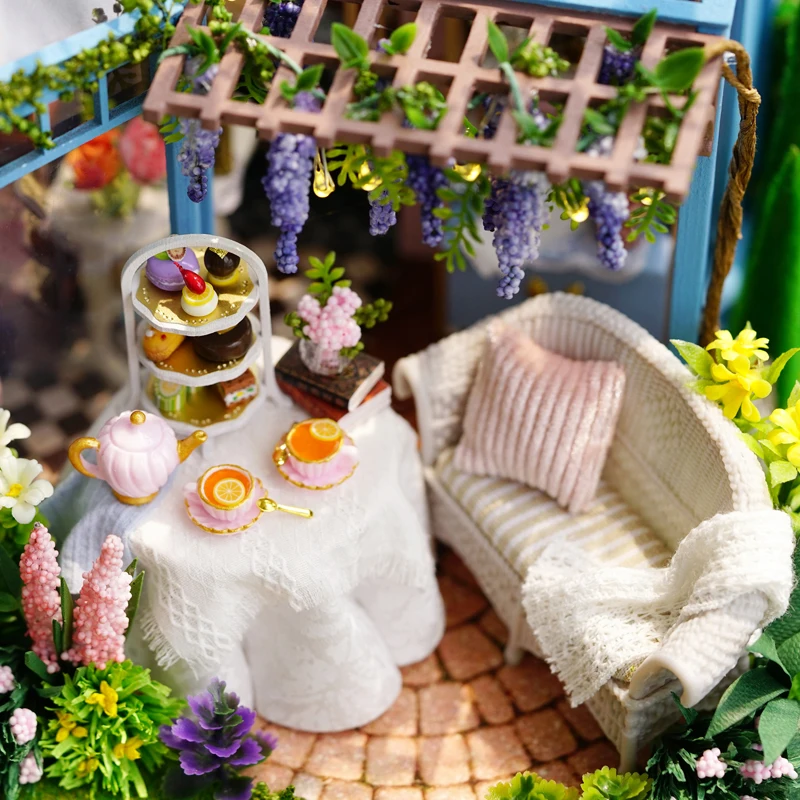 DIY Кукольный дом мебель миниатюрный кукольный дом розовый сад пылезащитный чехол ручной работы светильник дом игрушки для детей# E