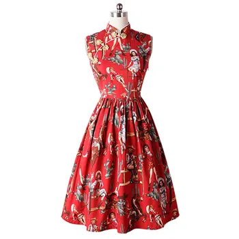 

New Retro Elegant Women Cheongsam Collar Slim Dress Vintage Swing Rockabilly Dresses Ladies Party Vestidos Free Shipping