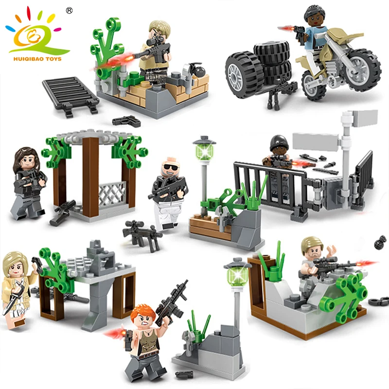 HUIQIBAO TOYS Military Soldiers Building Blocks Sets Compatible Legoed WW2 Army Action Figures Weapons City Bricks For Children