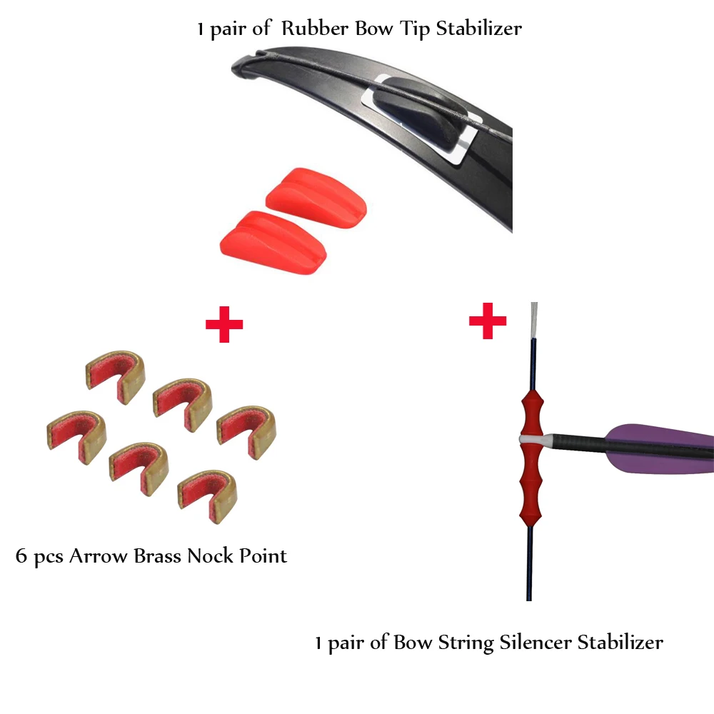

1 pair Rubber Bow Tip Stabilizer with 6 pcs Arrow Brass Nock Point 1 pair of silicone finger guard for Bow String